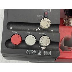 Jobo Colorprocessor CPA 2  fitted with a JoboDrum 2830 drum, DrumModul 2870, three plastic cylinders and six chemistry storage bottles, Jobo Colorprocessor CPA 2, fitted with JoboDrum 4531, four plastic cylinders and 4 chemical storage bottles, and nineteen development trays of various sizes, all untested