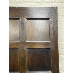 17th century style oak 4' four poster bed, high panelled back with projecting canopy cornice and panelled roof, turned posts with panelled front