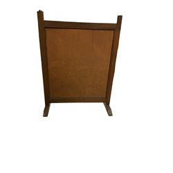 20th century stained wooden fire screen, containing floral needlework, H74cm W55.5cm