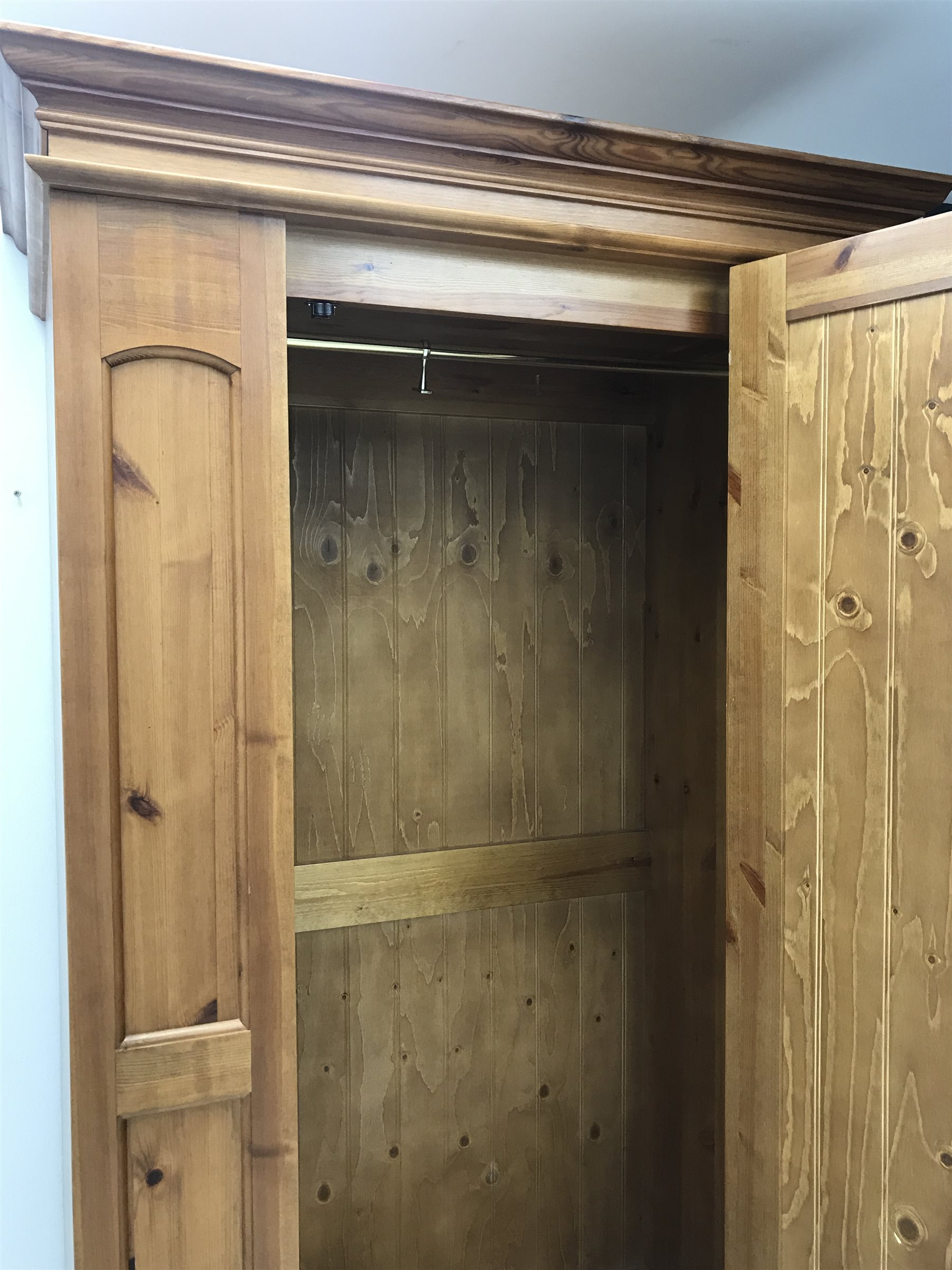 Solid pine single wardrobe with mirrored door, W99cm, H206cm, D59cm