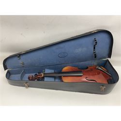 Saxony violin c1900 with 36cm two-piece maple back and ribs and spruce top; bears label 'Antonius Stradivarius Cremonensis Faciebat Anno 17**' L59cm overall; in carrying case