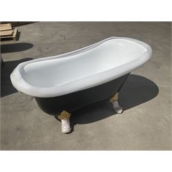 Roll top slipper Fiberglass bath with chrome gold lion paw legs - THIS LOT IS TO BE COLLECTED BY APPOINTMENT FROM DUGGLEBY STORAGE, GREAT HILL, EASTFIELD, SCARBOROUGH, YO11 3TX