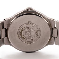 Longines Conquest Sydney 2000 Olympic Games gentleman's stainless steel quartz wristwatch, Ref. L1.633.4.96.6, black dial with Arabic and dot hour markers and date aperture, on stainless steel bracelet, with fold-over clasp, boxed with guarantee card dated 2002