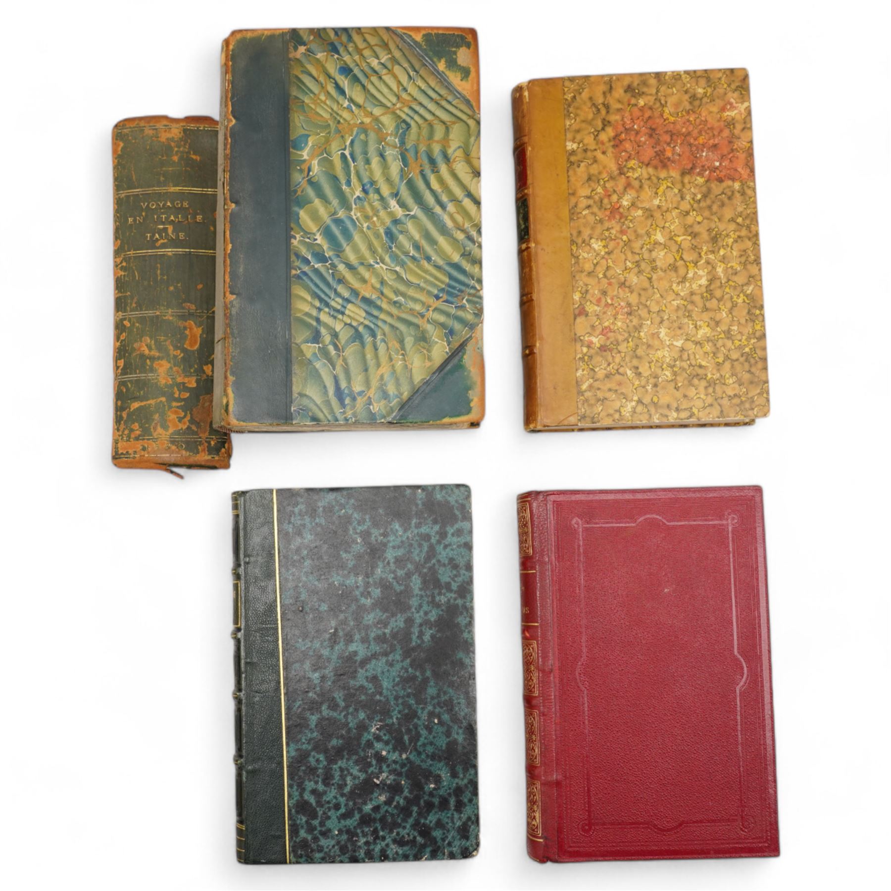 RELOTTED WITH 6317 De Vigny, Alfred - 'Theatre Complet' pub. 1848 half calf, 'Cinq-Mars' pub 1898, De Stendhal - 'La Peintre en Italie' 1864 and H Taine - 'Voyage en Italie' two volumes bound together 1880, all published in French (4)