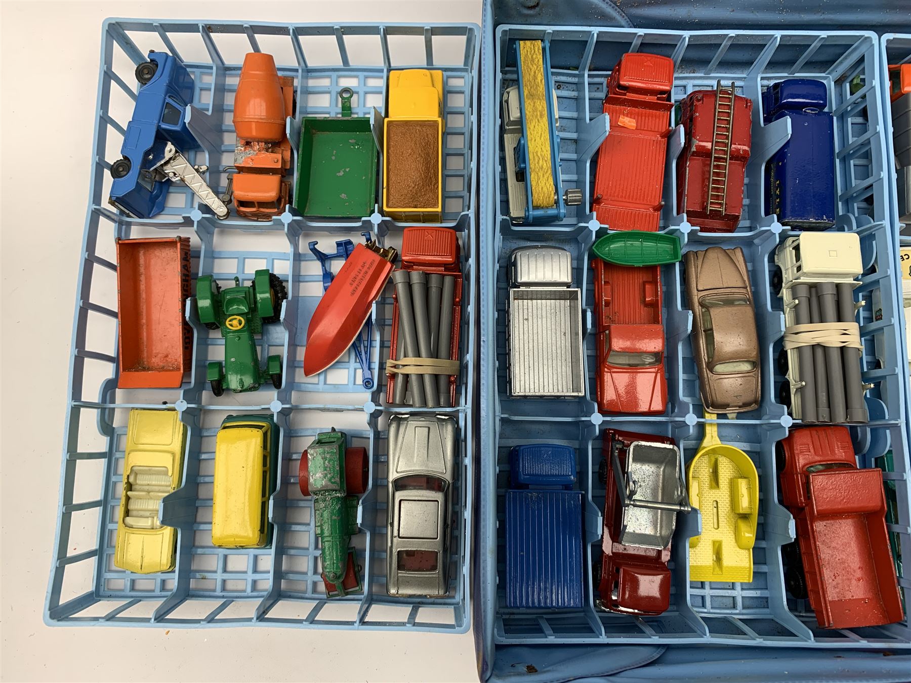 Matchbox Series 41 Collectors case containing four lift-out plastic trays with forty-seven Matchbox, Lesney and Husky models