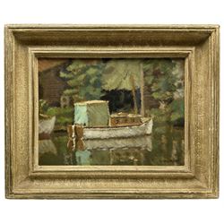Vera A Hopkins (British Early/Mid 20th century): 'Cabin Craft - Maidenhead', oil on board signed, labelled verso 29cm x 39cm