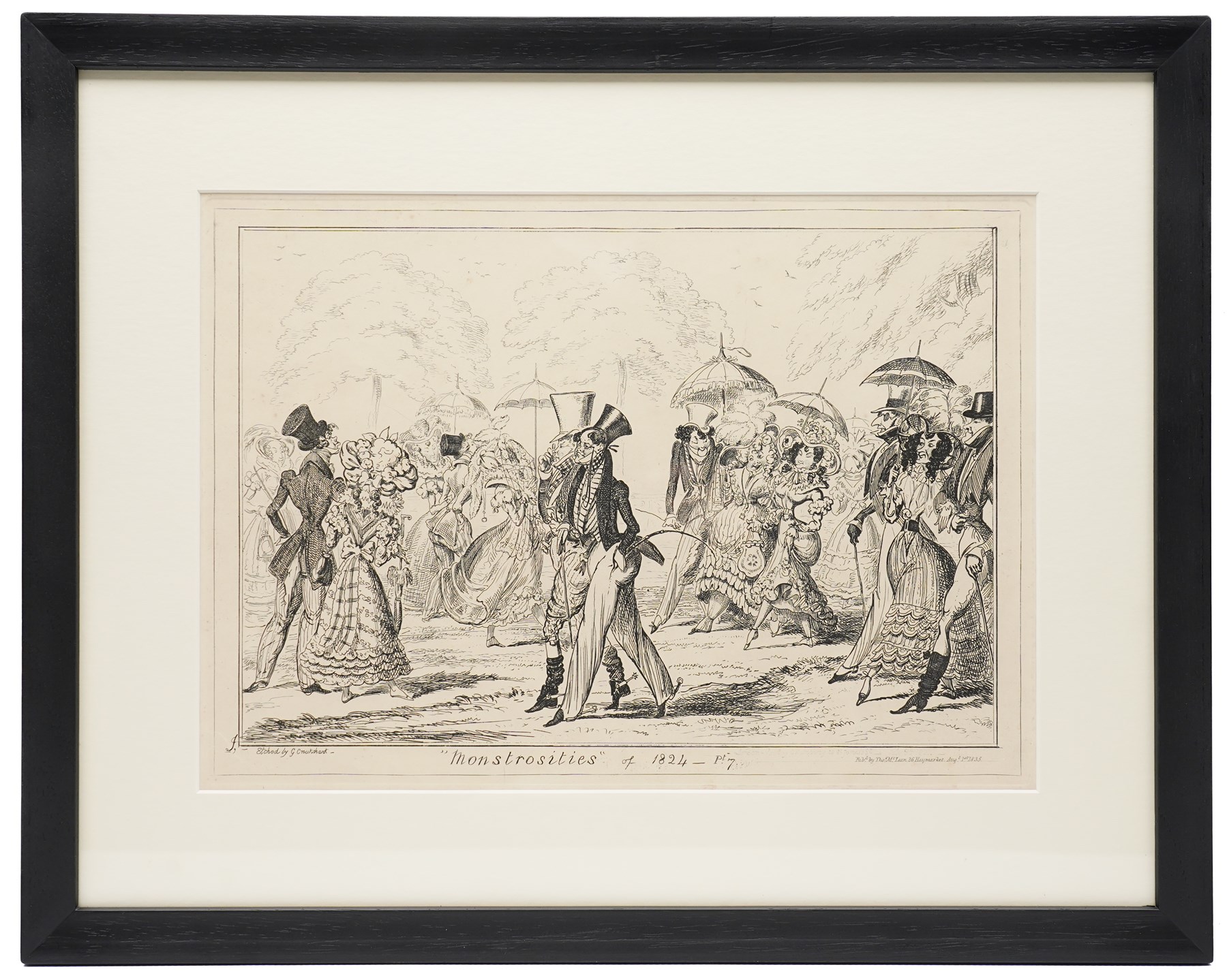 George Cruikshank (British 1792-1878): Monstrosities of 1824 and Monstrosities of 1818, pair of monochrome engravings max 24.5cm x 35cm (2)