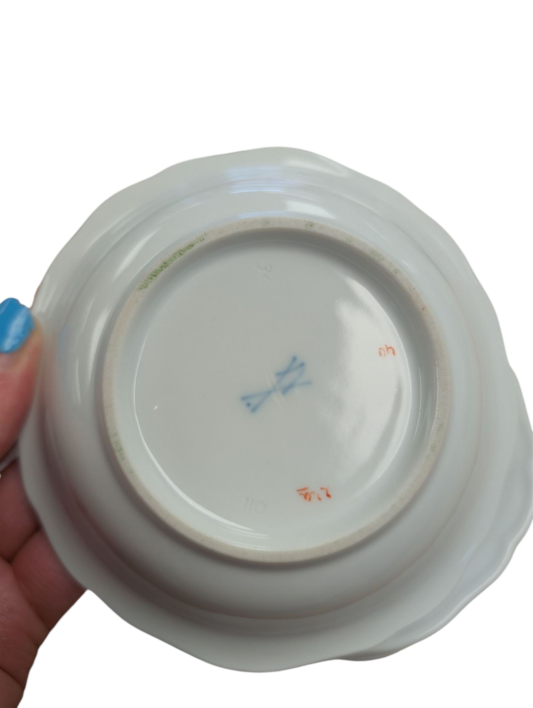 Set of six 20th century small Meissen bowls, each with floral decoration, together with five Herend pin dishes, each decorated with birds