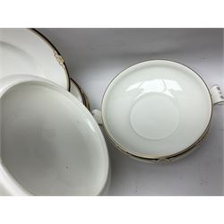 Wedgwood Cavendish pattern dinner service for twelve, comprising dinner plates, side plates, bowls, soup bowls, two tureens, saucer boat and sauce, together with matching part coffee service (82) 
