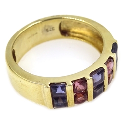  Gold tanzanite and pink tourmaline band ring, hallmarked 9ct  