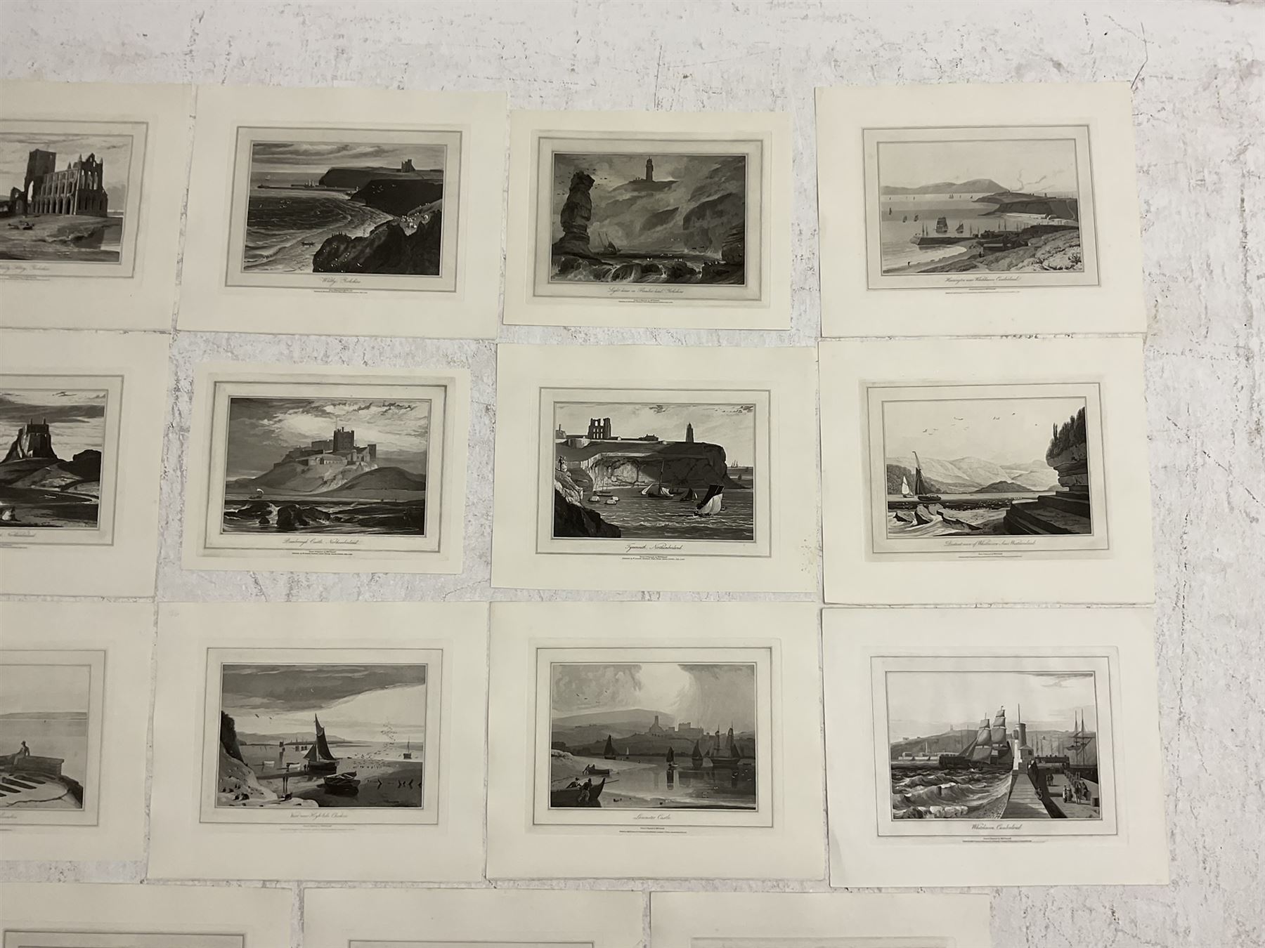 William Daniell RA (British 1769-1837): Scarborough, Whitby, Flamborough, Whitehaven, Tynemouth, Holy Island, Lancaster, et al., set of nineteen aquatints 23cm x 30 cm (19) (unframed)