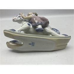 Three Lladro figures, Faithful Steed no 5769, Best Foot Forward no 5738 and Lambkins no 5469, all with original boxes, largest example H21cm 