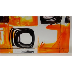  Carlo Moretti (Italian 1934-): limited edition Murano rectangular glass sculpture with red and black checkered design, signed and dated 2000, 20/100 H18cm, W13cm x D5cm  
