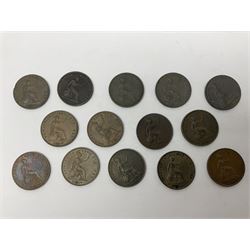 Fourteen Queen Victoria one penny coins, dated 1844, 1846, 1848, 1853, 1854, three 1855, two 1857, two 1858 and two 1859