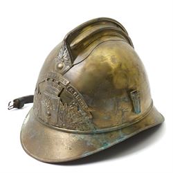 19th century French brass fireman's helmet inscribed 'Sapeurs Pompiers de Chaon'
