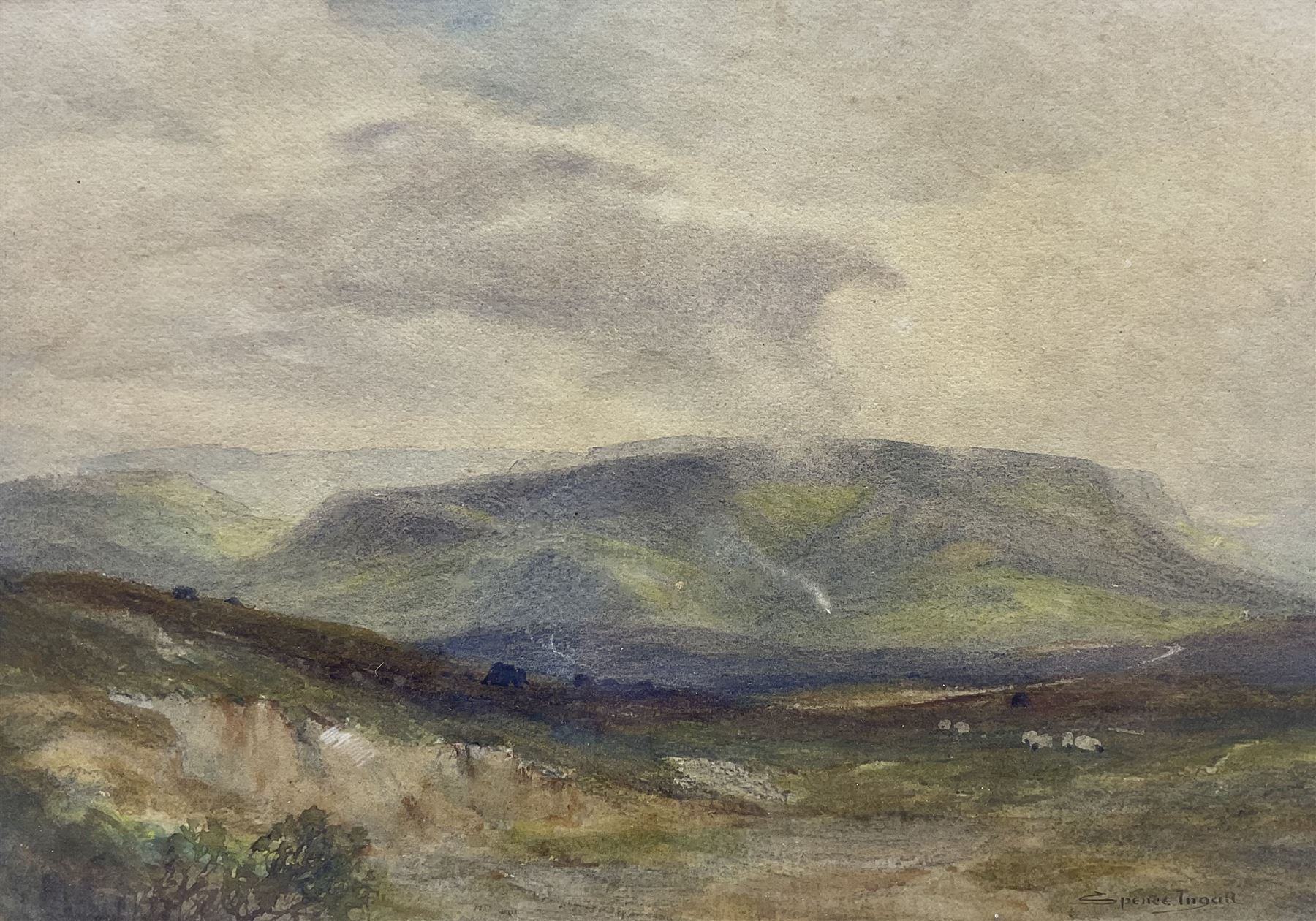 John Spence Ingall (Staithes Group 1850-1936): Misty Moorland, watercolour signed, with a similar painting verso (within frame) 26cm x 38cm