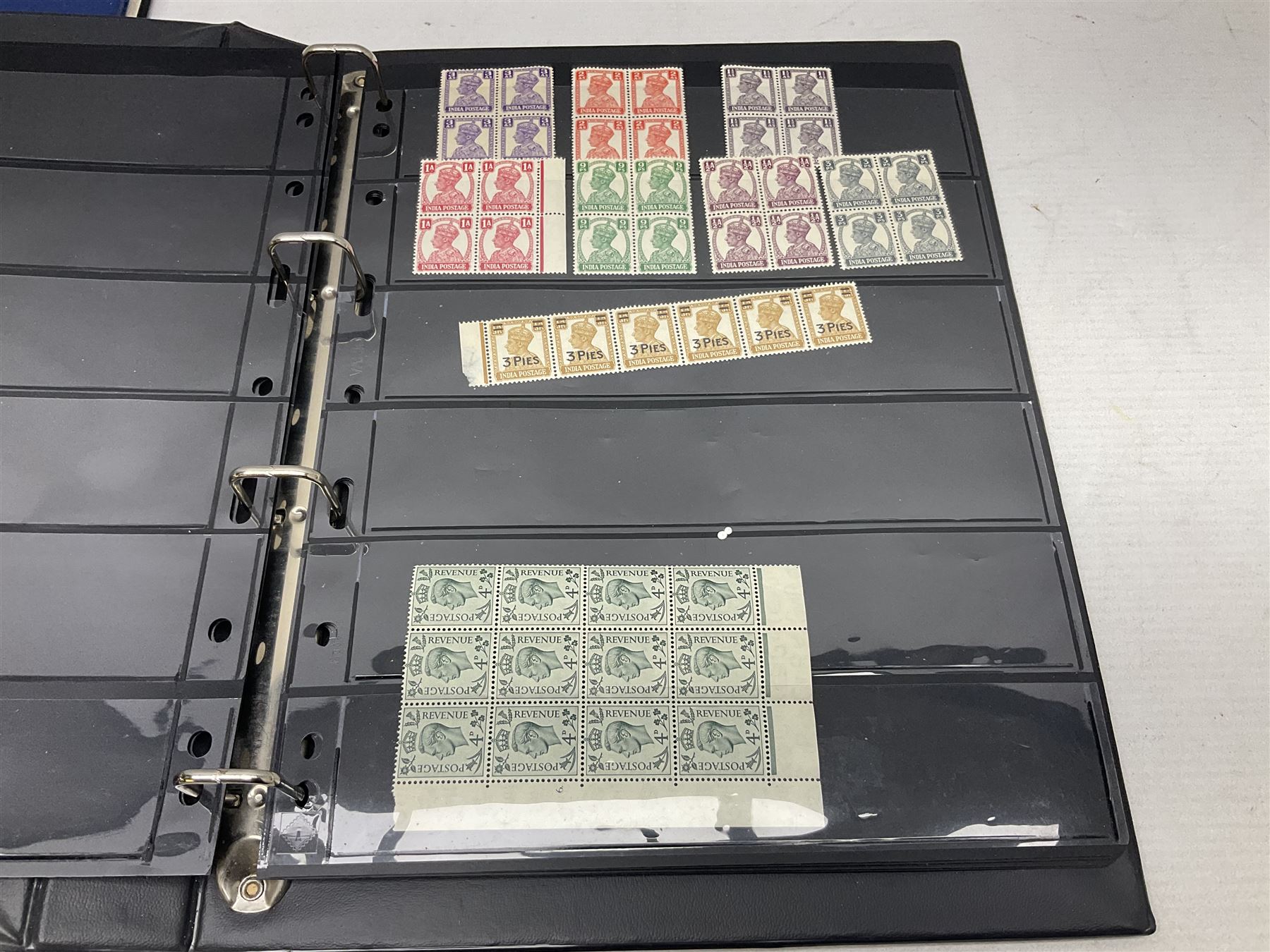 Stamps including various King George VI 12th May 1937 coronation, various 8th June 1946 Victory, various 1923-1948 Silver Wedding, Turks and Caicos Islands 'Raking Salt' mint marginal blocks of four etc, housed in two ring binder folders