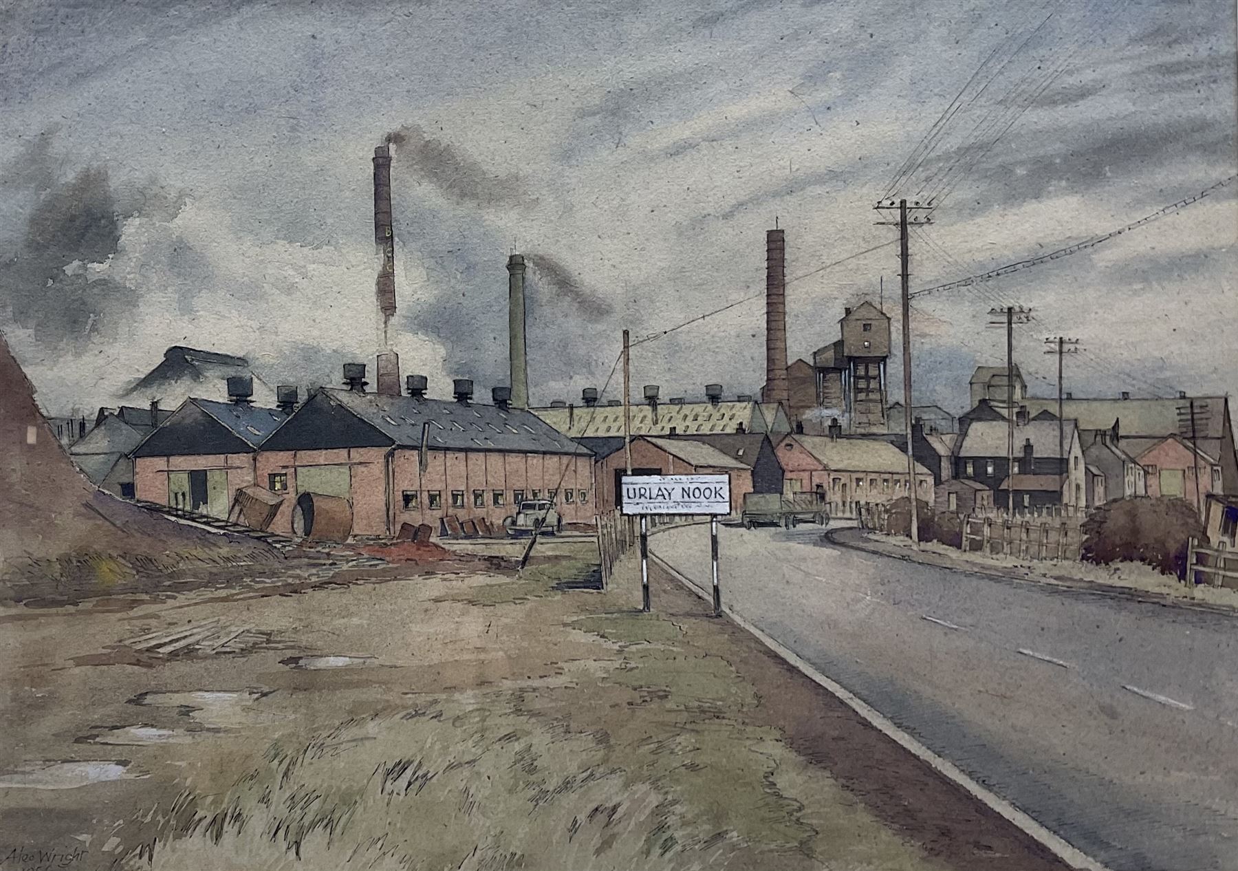 Alec Wright (British 1900-1981): 'Urlay Nook' Chemical Works near Stockton on Tees, pen ink and watercolour signed and dated 1956, 32cm x 45cm
Provenance: private collection purchased from T B & R Jordan 'A Century of Working Life in Yorkshire and the North East' exhibition April 2007 No.112