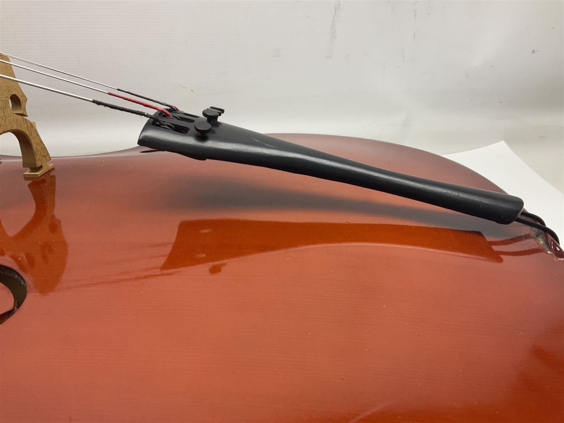 Gear4Music three-quarter sized cello with 70cm one-piece back and spruce top; bears maker's label; L112cm overall; in soft carrying case with Erich Steiner bow