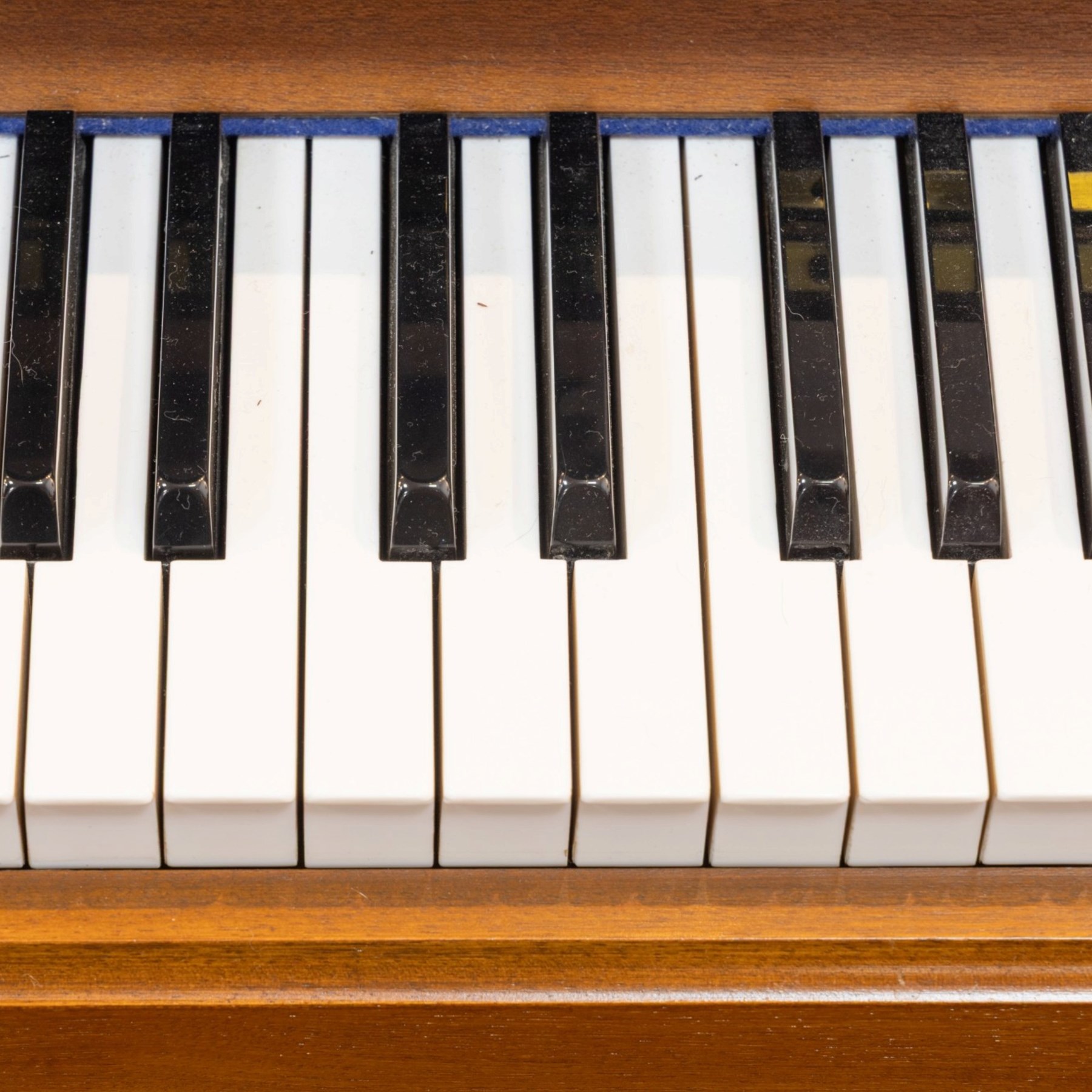 1970s century Welmar mahogany cased upright piano, retailed by The Piano Centre Rotherham, serial no. 75618, H110cm, W141cm