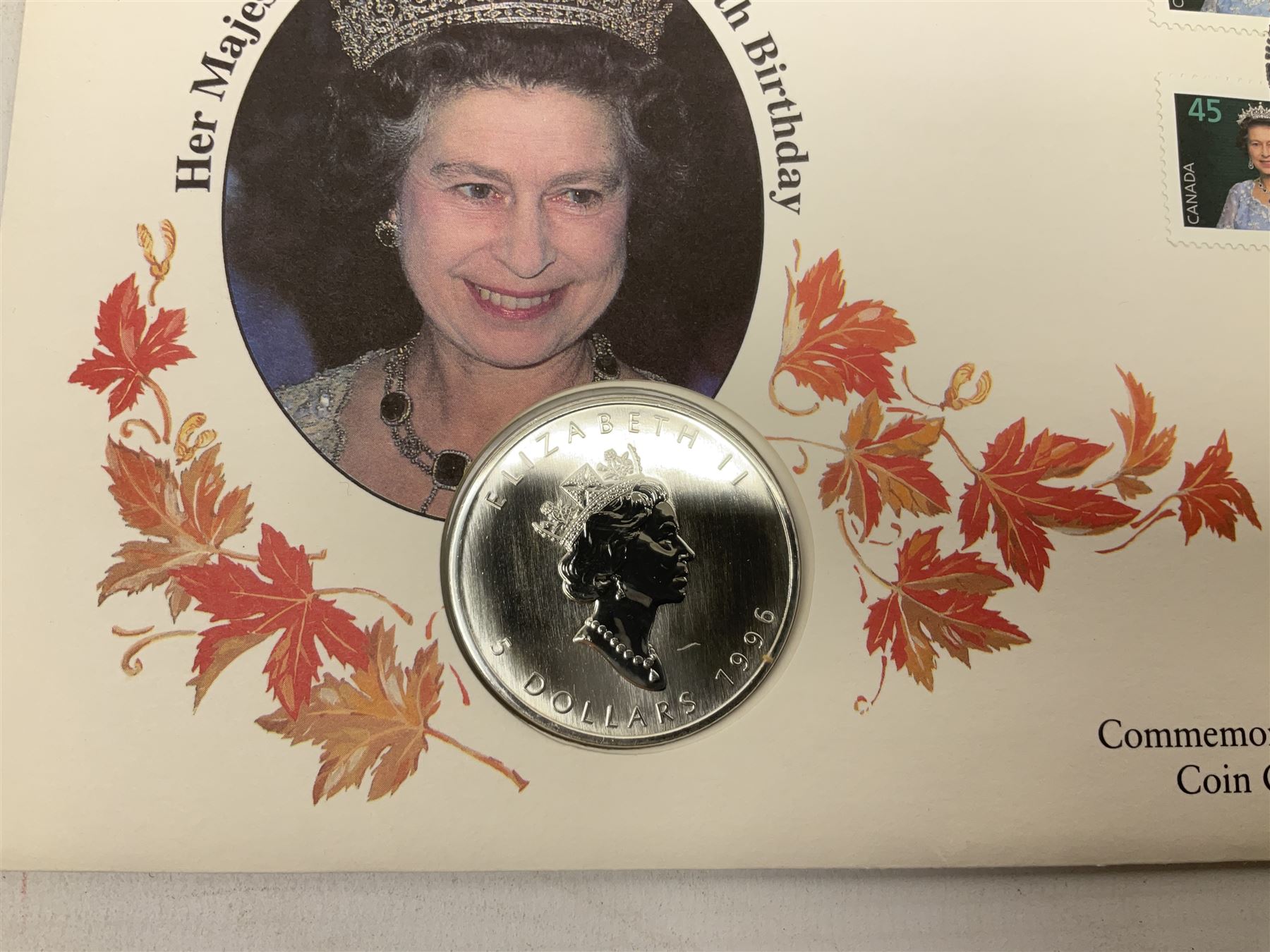 Eight coin covers including, 'Her Majesty Queen Elizabeth II 70th Birthday' containing a 1996 Canadian one ounce silver coin, three coin covers commemorating the 21st Birthday of HRH Prince William each containing a silver coin, '1895 1952 A Tribute to HM King George VI' containing a South Africa 1952 five shilling coin, 'The Notting Hill Carnival' containing a 1998 fifty pence etc (8)