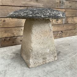 Small weathered cast stone staddle mushroom