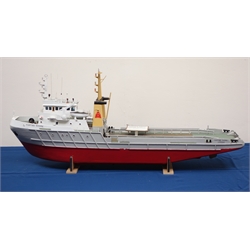  Scale model of the Offshore Supply Ship Forties Shore IMO No.734287, on wooden stand, L77cm, H33cm: Built 1975 by Brooke Marine, now under the Flag of Panama as Amarco Leo  