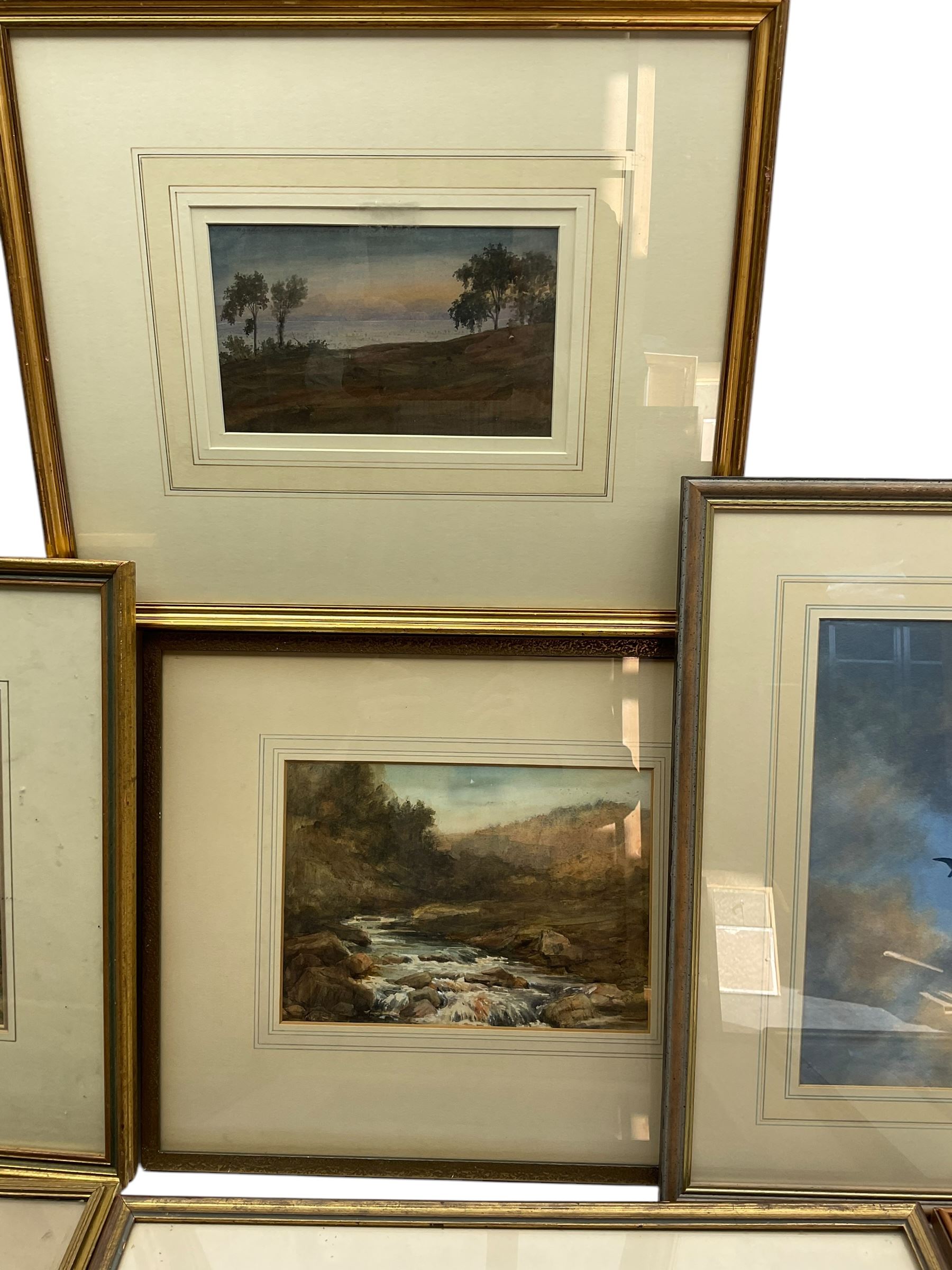 Fleetwood Charles Varley (British 1863-1942): Beck in the Valley of Desolation - Bolton Woods and Lake Landscape, two watercolours signed, together with six further watercolours variously signed 