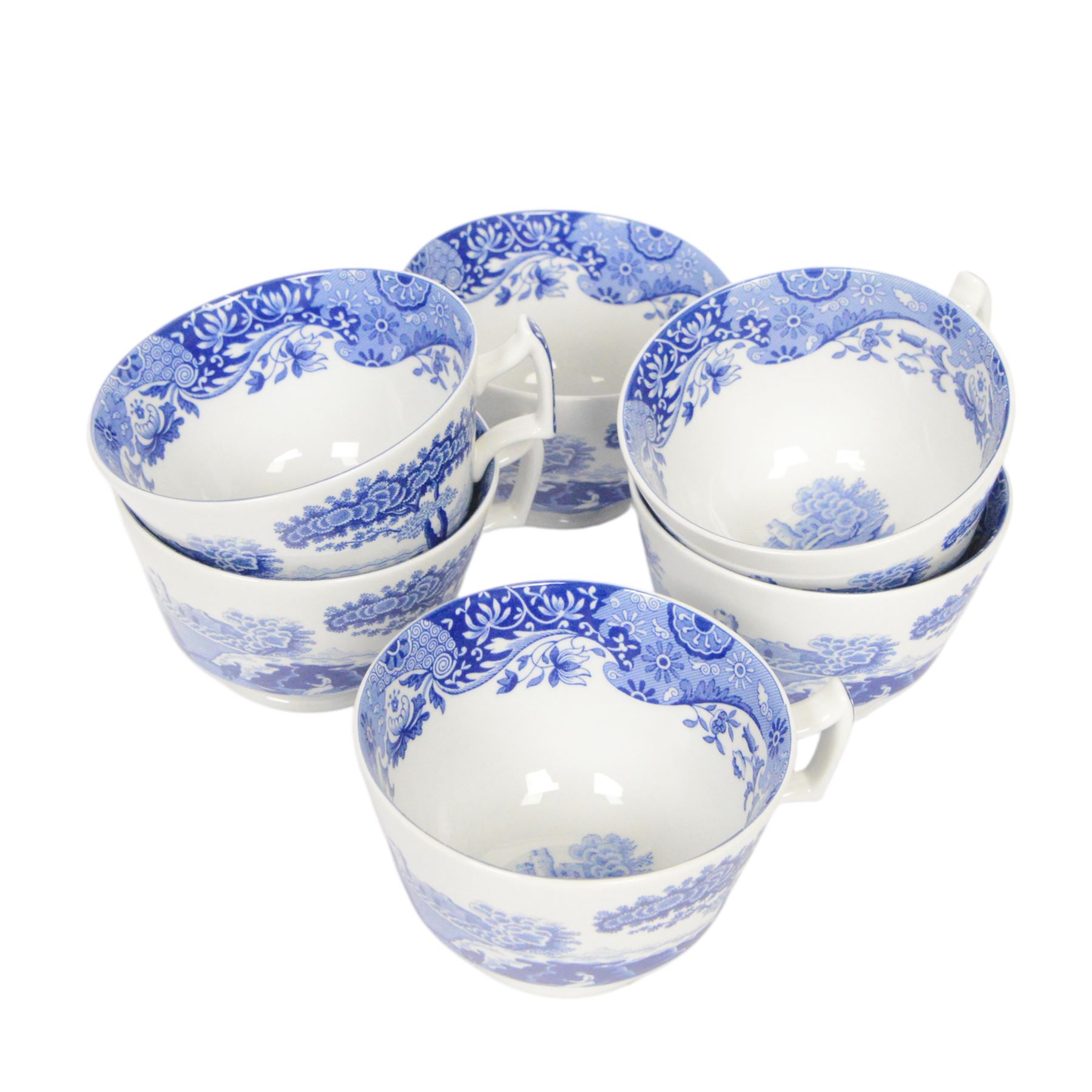 Spode blue Italian pattern, including six cups and saucers, salt pig etc 