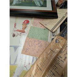 Collection of signed International cricket memorabilia, mostly relating to West Indies, including Curtly Ambrose and Brian Lara prints, Shane Warne and Glen McGrath last test souvenirs, signed Zimbabwe 2003 tour cricket bat, etc