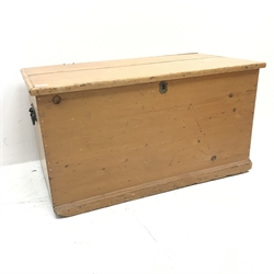 Victorian pine blanket box, hinged lid, two carrying handles, W94cm, H50cm, D49cm