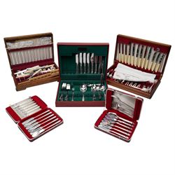 Three canteens of cutlery, some partly complete, comprising Housley and two from Viners of Sheffield, and two cases of Viners fish knives and forks