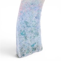 Art glass sculpture by Patrick Stern, crystallised sea theme body with rectangular & shell shaped inclusions to the reverse, signed to base, H29cm