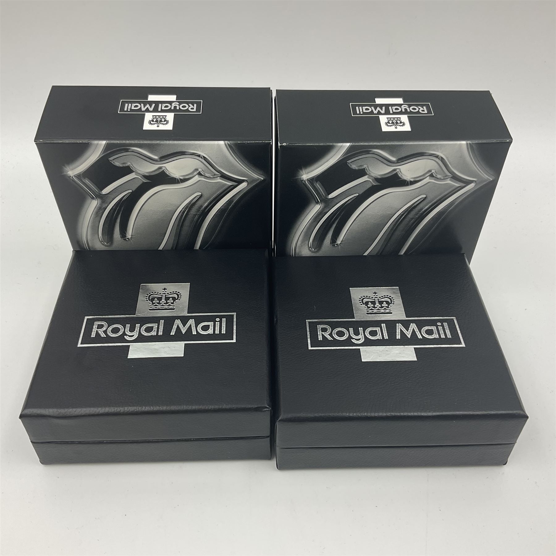 Two Royal Mail 'The Rolling Stones 60th Anniversary' fine silver stamp ingots, cased with certificates 