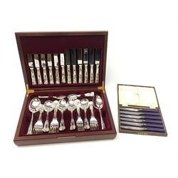 A silver plated Kings pattern canteen of cutlery, together with a set of six knives with silver ferrules, hallmarked Sheffield. 