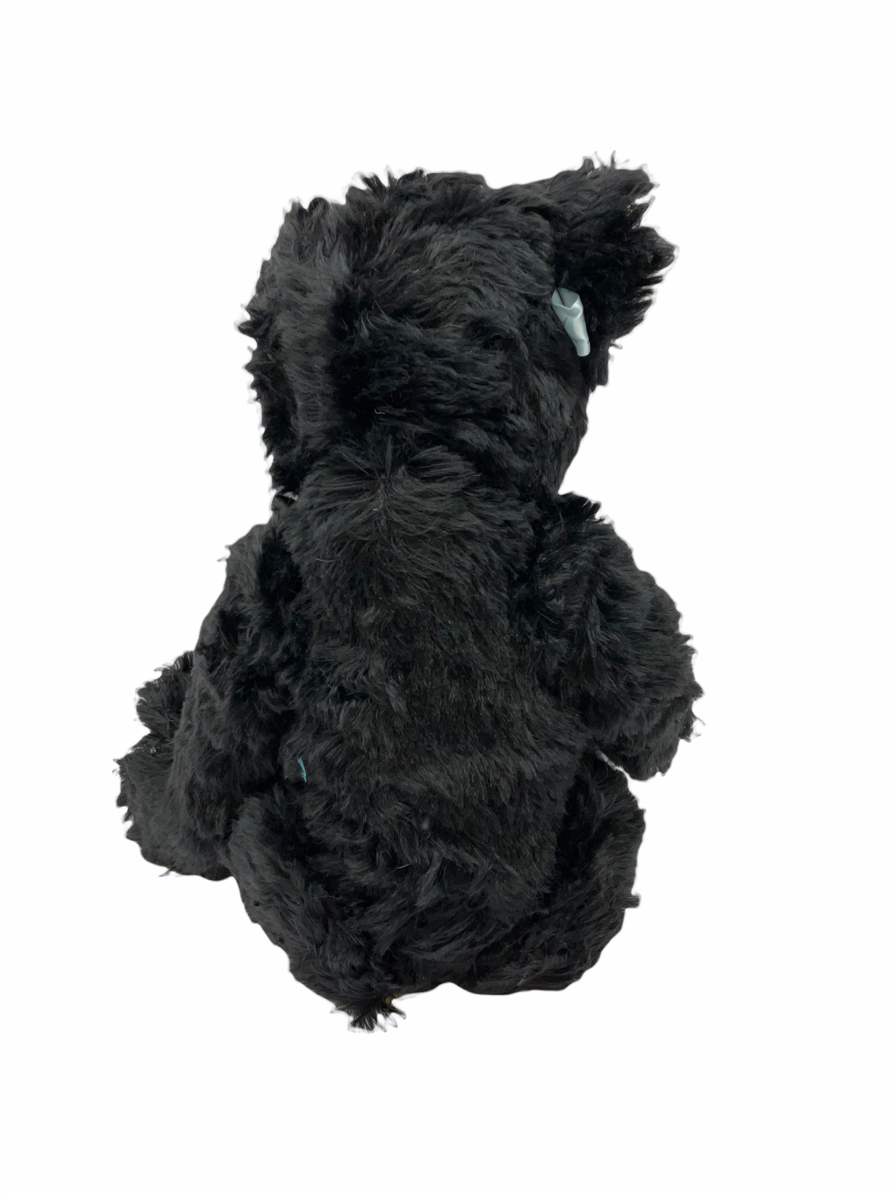 1991 Atlantic Bears limited edition black teddy bear, the revolving head with applied eyes, vertically stitched nose and jointed limbs with growler mechanism No.84/100 H53cm; together with clockwork tin-plate road roller possibly by Mettoy and a push-along painted scratch built wooden locomotive (3)