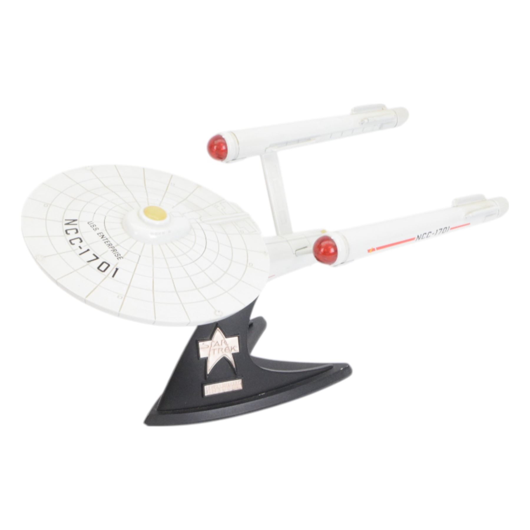 Two Paramount Pictures Star Trek die cast models, comprising USS Enterpirse NCC-1701-D and 25th Anniversary Edition USS Enterprise NCC-1701, both with stands