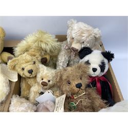 Quantity of teddy bears, predominantly Hermann examples, to include limited edition examples, Little Hilde, Classic Panda Bear, A Handful of Joy, etc, together with Merrythought bear, Martin Germany bears, bear with growler etc in two boxes