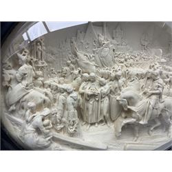 Justin Mathieu; oval high relief plaque depicting a battle scene, within frame H36cm