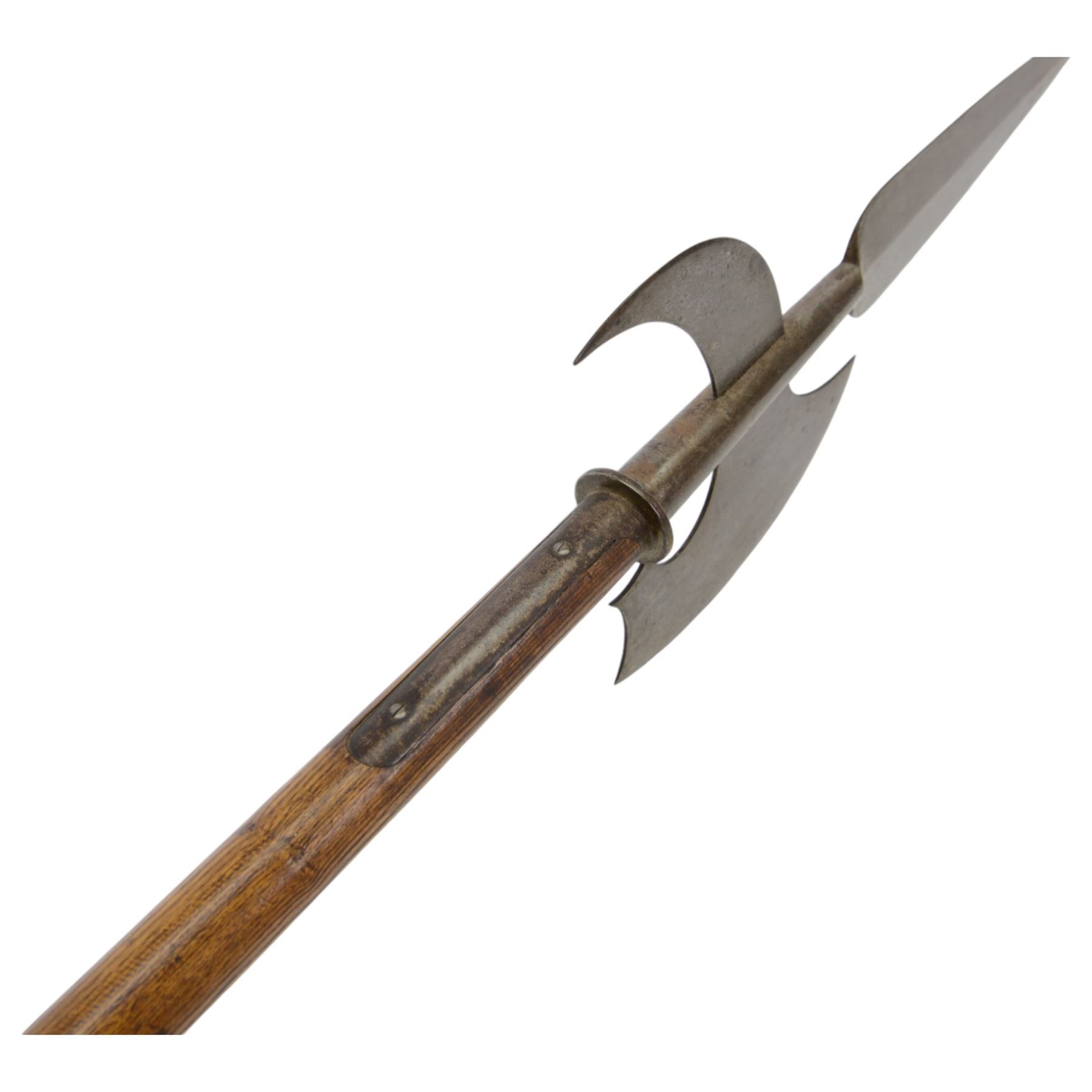 Pair of Halberds, with steel ends and wooden shafts, L245cm
