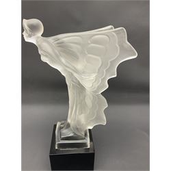 Desna night butterfly frosted glass figure, on polished black square base, H25cm