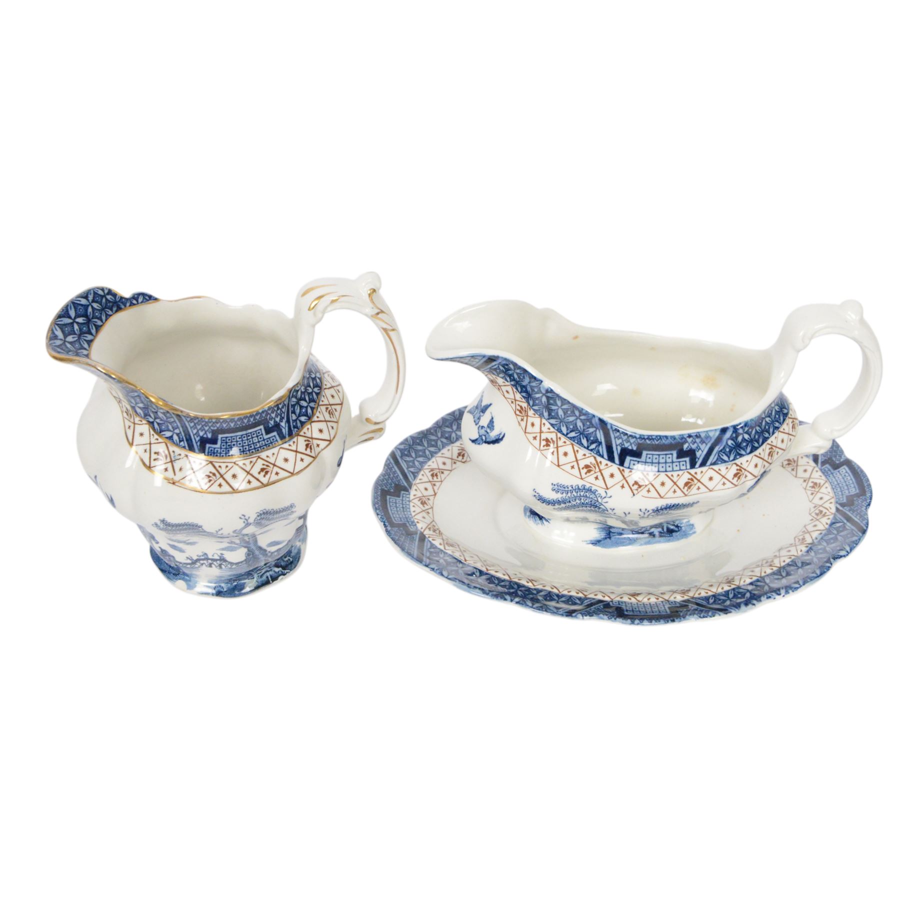 Booths Real Old Willow tea and dinner service, including six dinner plates, eight side plates, four egg cups, milk jug etc 