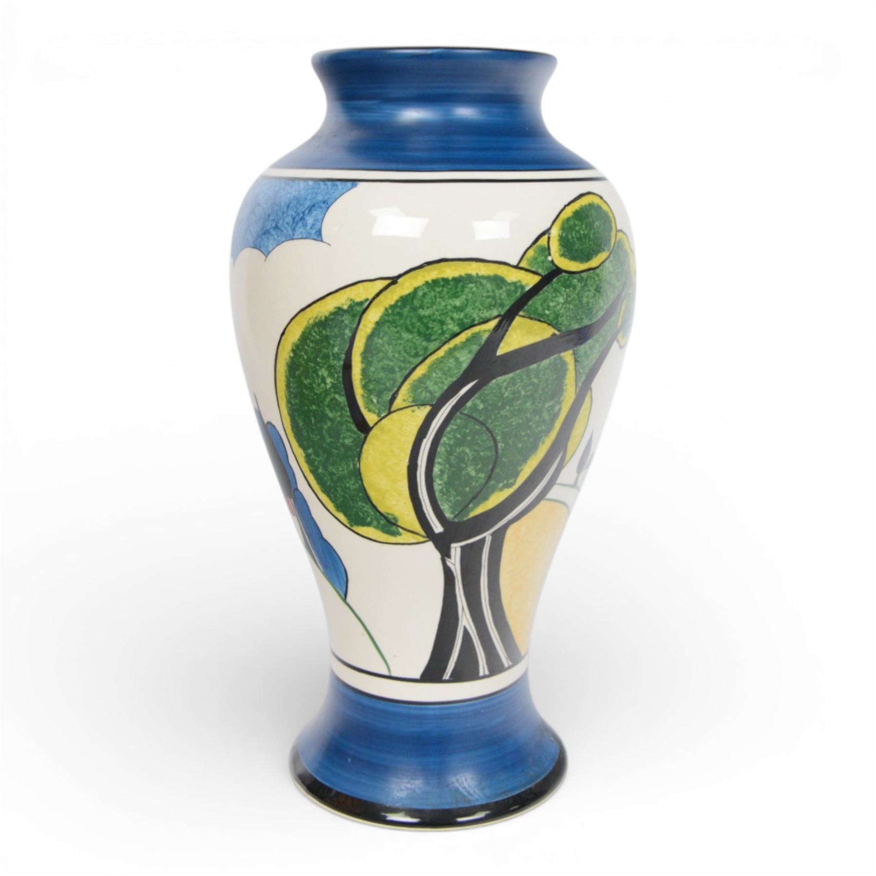 Wedgwood Bizarre by Clarice Cliff, Mei Ping vase, May Avenue hand painted based upon an original, limited edition 61/250, with certificate and box, H31cm 