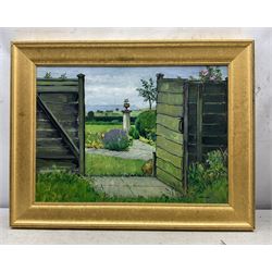 Don Micklethwaite (British 1936-): Aerial View of Flamborough Head, oil on board signed 45cm x 60cm; together with an impressionist oil signed Balmer (2)