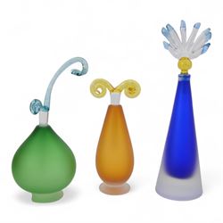 Bob Crooks (1956-)  for First Glass, , three glass scent bottles and stoppers, largest H24cm