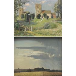 Clive Richard Browne (British 1901-1991): Open Fields Landscape, oil on board signed 21cm ...