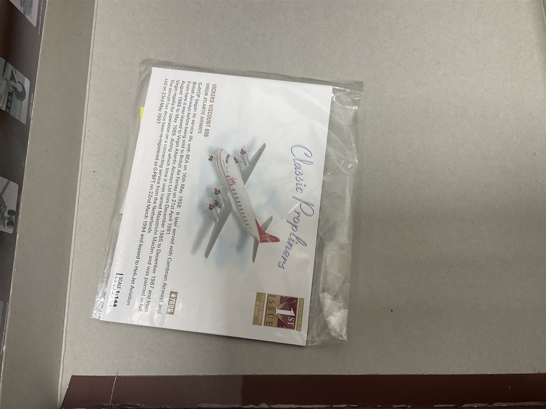 Corgi - Aviation Archive, eleven ‘Classic Propliners’ 1:144 scale models comprising Vickers Viscount models; 47601 700 Series British European Airways; 47602 Parcelforce; 47603 Continental Airlines; 47604 800 Series Lufthansa; 47605 700 Series British Eagle no.391/2900; 47606 806 Virgin Atlantic Airways; 47607 802 British European Airways; 47608 806 British Airways no.985/3000; 47609 836 British Midland Airways no.1530/2500; AA30501 800 Aer Lingus no.651/2100; AA30503 800 British Air Ferries no. 1131/2100; all boxed (11) 