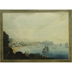After John Hornsey (British 18th/19th century): 'A South View of Scarborough', aquatint by W Green pub. c.1795, 43cm x 57cm in a quality Victorian rosewood frame with gilt moulded gesso slip