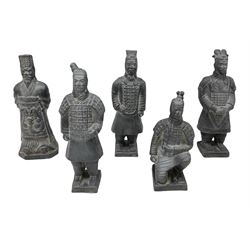 Five Chinese 'Terracotta Warrior' style figures, tallest H22cm