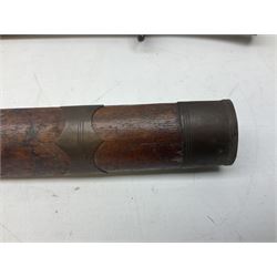 Burmese dha dagger with 15cm steel blade, white metal ferrule and horn handle, in white metal and filigree scabbard L30.5cm; a Burmese long bladed knife with horn handle and brass mounted teak scabbard; and another Eastern dagger in sheath (3)